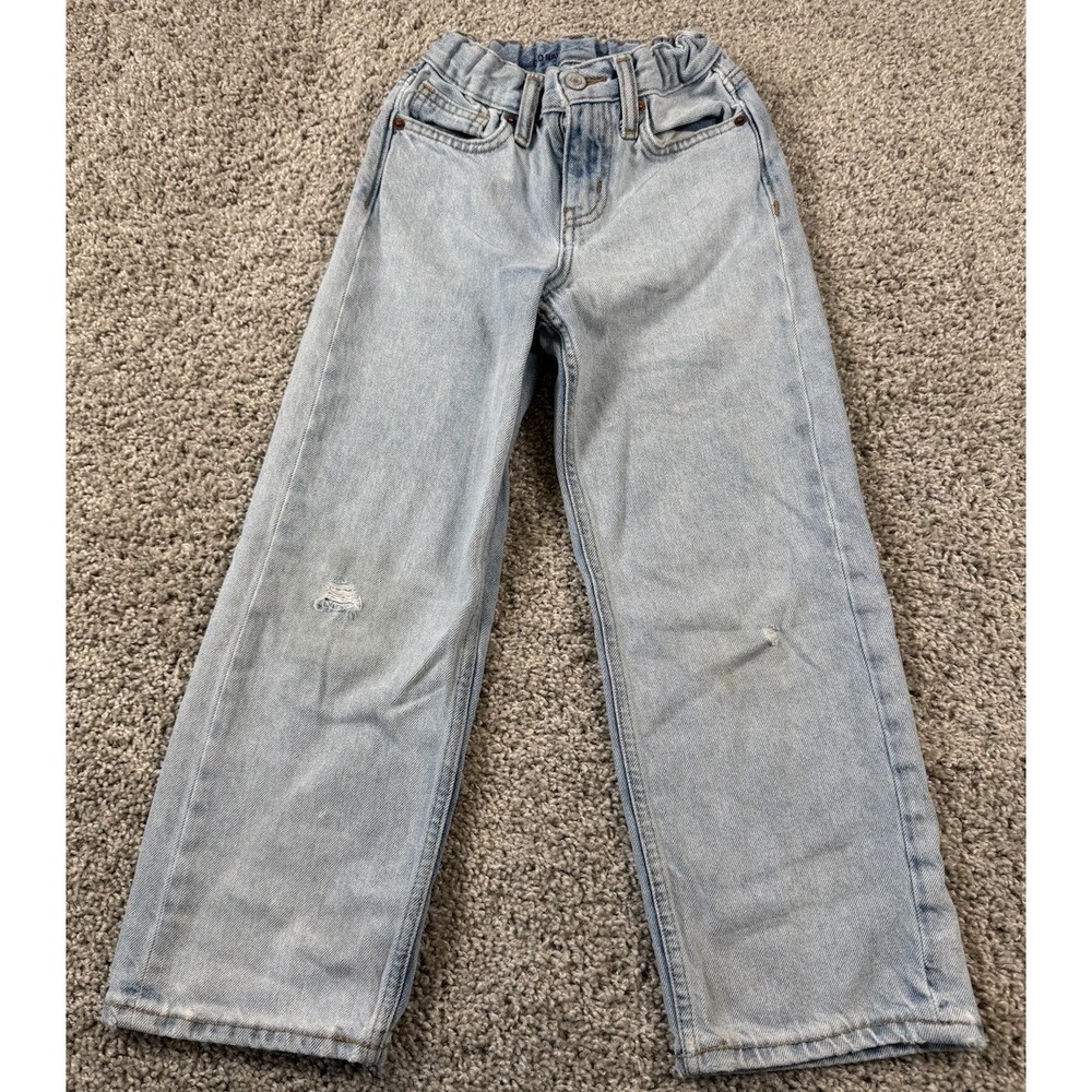 Old Navy Baggy‎ Jeans Light Wash Denim Distressed Boys 7 Slim - Read